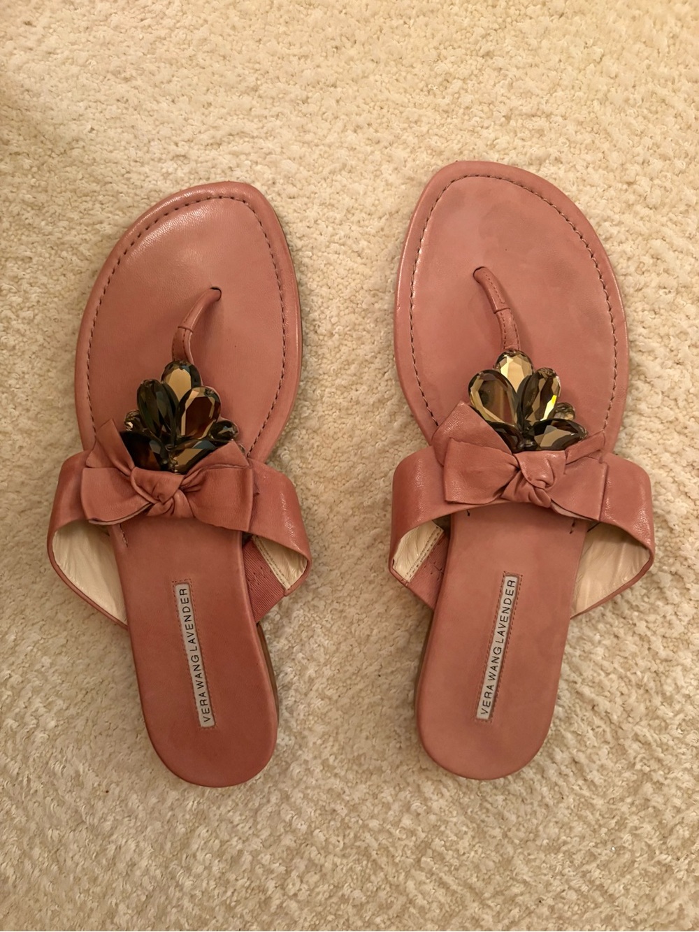 Vera Wang Lavender Label Pink Gem-Embellished Bow Toe-Post Sandals